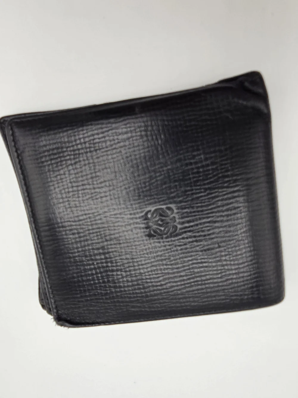 Vintage LOEWE Black Leather Bifold Wallet Embossed Anagram Slim Spain